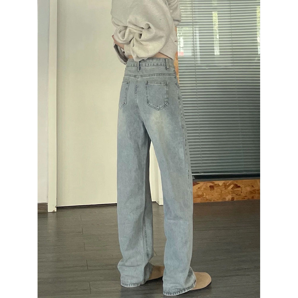 Celana Jeans Wanita Panjang Model Korea Warna Biru Muda Dengan Desain High Waist