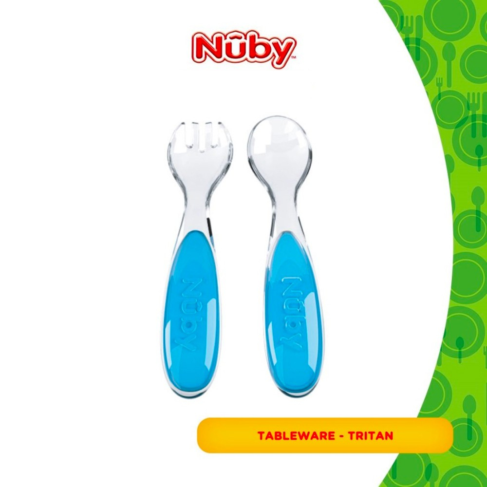 Nuby Tritan Fork And Spoon Sendok Makan Anak - Blue/Pink