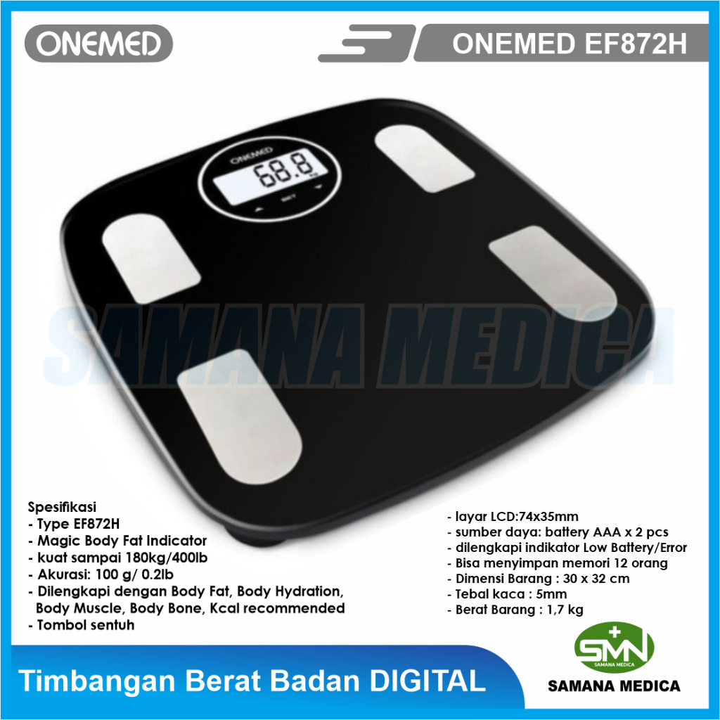 Timbangan Berat Badan Digital ONEMED EF872H - Pengukur Indeks Massa Tubuh (BMI) - ada 3 pilihan Warna