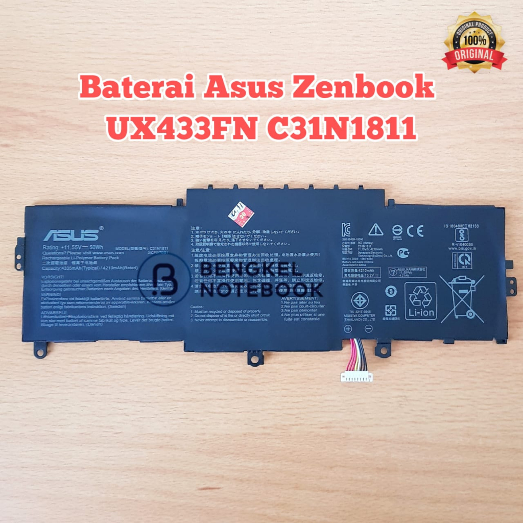 Baterai Asus Zenbook 14 UX433FN UX433F UX433FA UX433FX U4300FN U4300FA U4300F BX433FN UX433FA-A5045T RX433FNS C31N1811