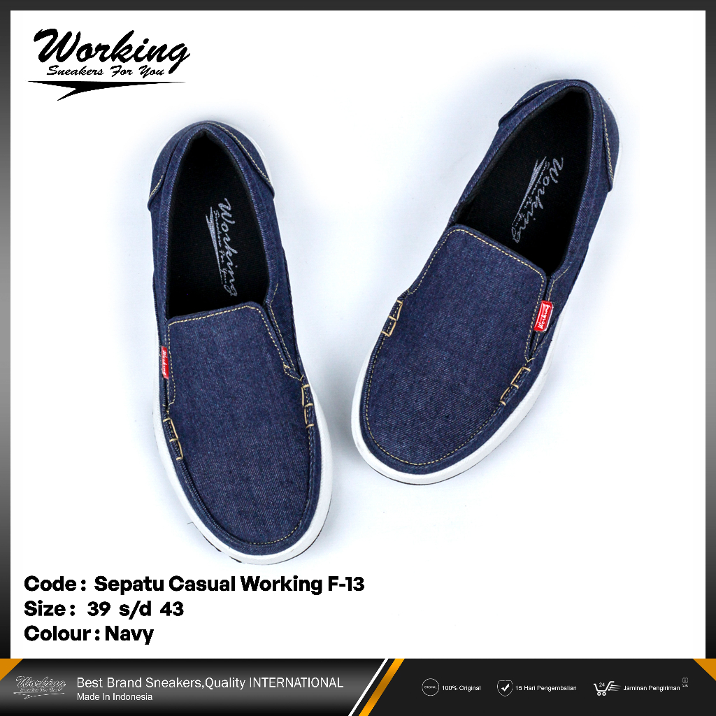 Sepatu Pria Original Working F-13 Model Slip On Sepatu Kerja Kantor Bahan Denim