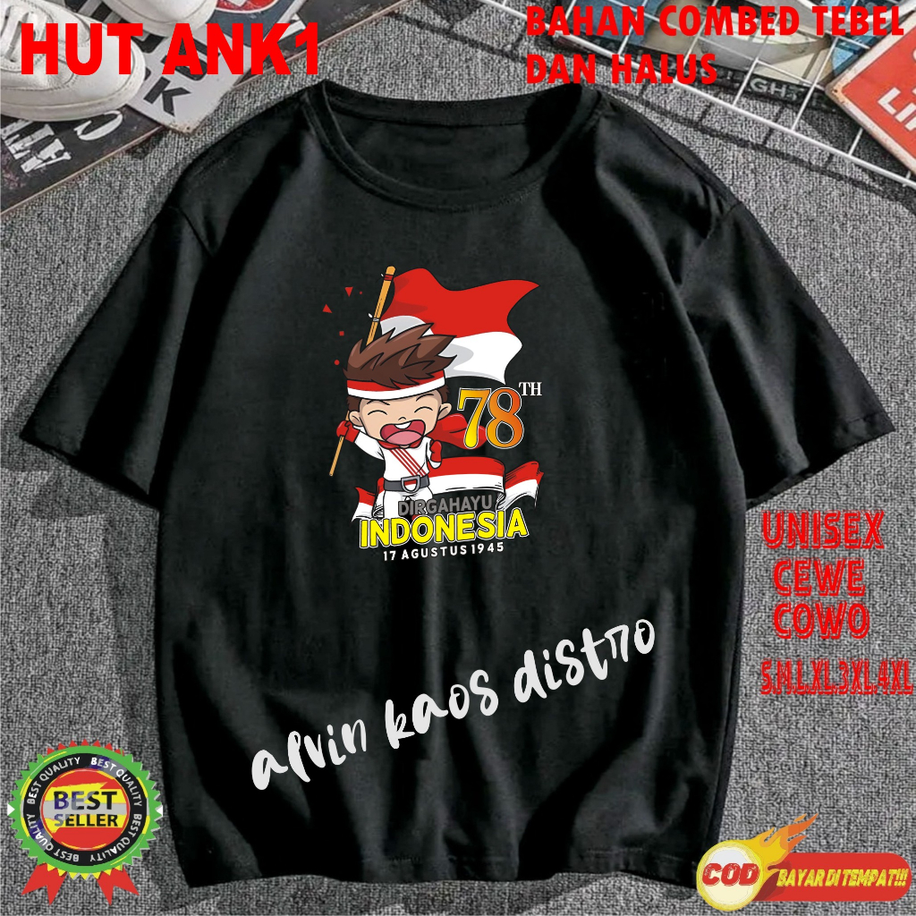 Beli 10 Pc Gratis 1 Pc Hut Ank1 RI 78 Kaos Terlaris 17 Agustus 1945 78 Kemerdekaan Indonesia Kaos Merah Putih Hitam Kaos Cewek Cowok Anak3