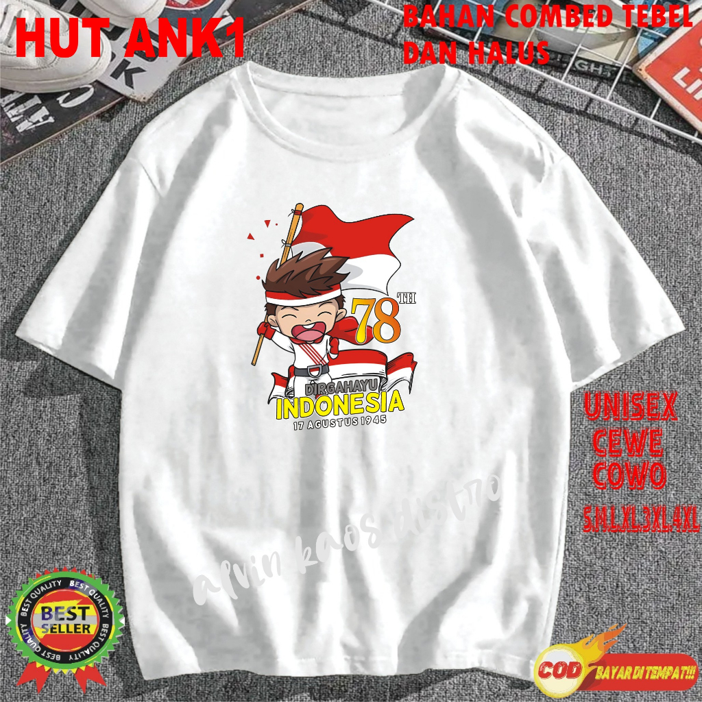 Beli 10 Pc Gratis 1 Pc Hut Ank1 RI 78 Kaos Terlaris 17 Agustus 1945 78 Kemerdekaan Indonesia Kaos Merah Putih Hitam Kaos Cewek Cowok Anak3