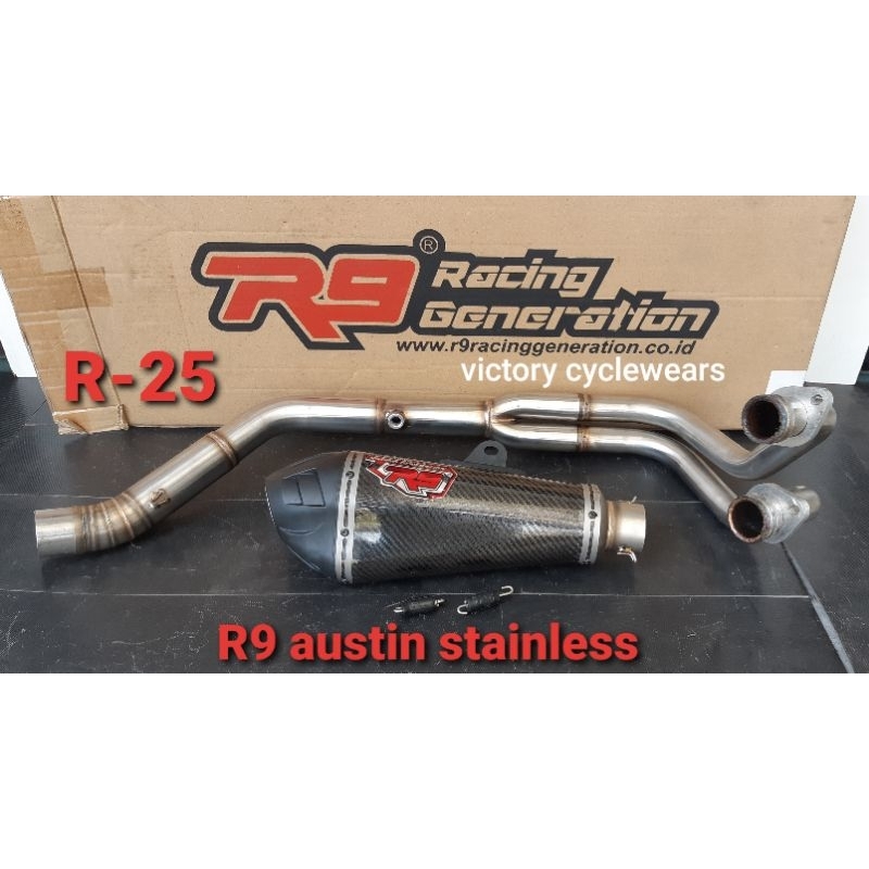 KNALPOT R9 AUSTIN STAINLESS YZF R25 CARBON