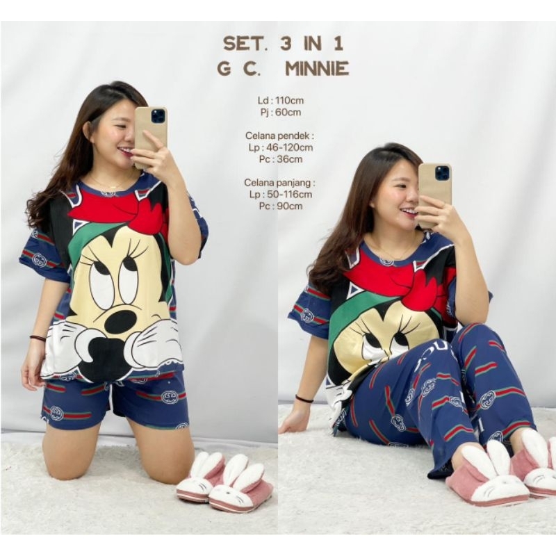 MDLV ~ BAJU TIDUR SET 3IN1 SET GC MINNIE BAJU TIDUR IMPORT CEWEK BEST SELLER PIYAMA DEWASA IMPORT