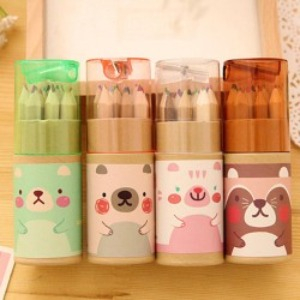 ALAT SET PENSIL 12 WARNA / SET PENSIL TABUNG LUCU FREE RAUTAN