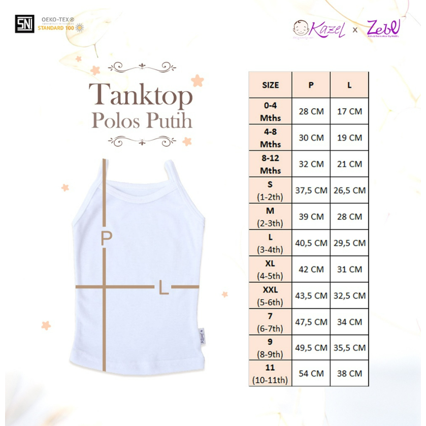 Kazel Tanktop 0-11 Tahun Tanktop Warna / Mini Anak Perempuan x Zebe CBKS Half