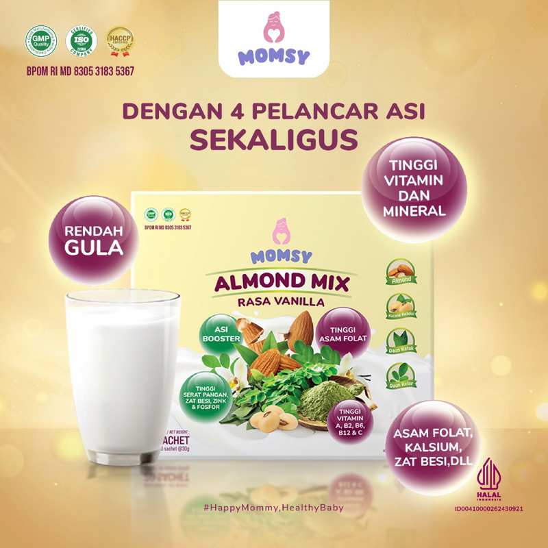 MOMSY Almond Rasa vanilla 6 sachet box mini susu pelancar asi ASI booster menyusui momsy Momsy almon mix 6 SACHET VANILLA