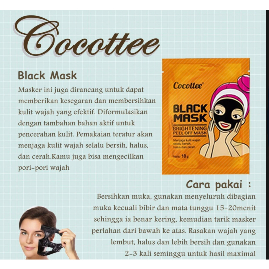 Sachet Cocottee Black mud Face Mask BPOM / Brightening Peel Off Mask (1 pcs)