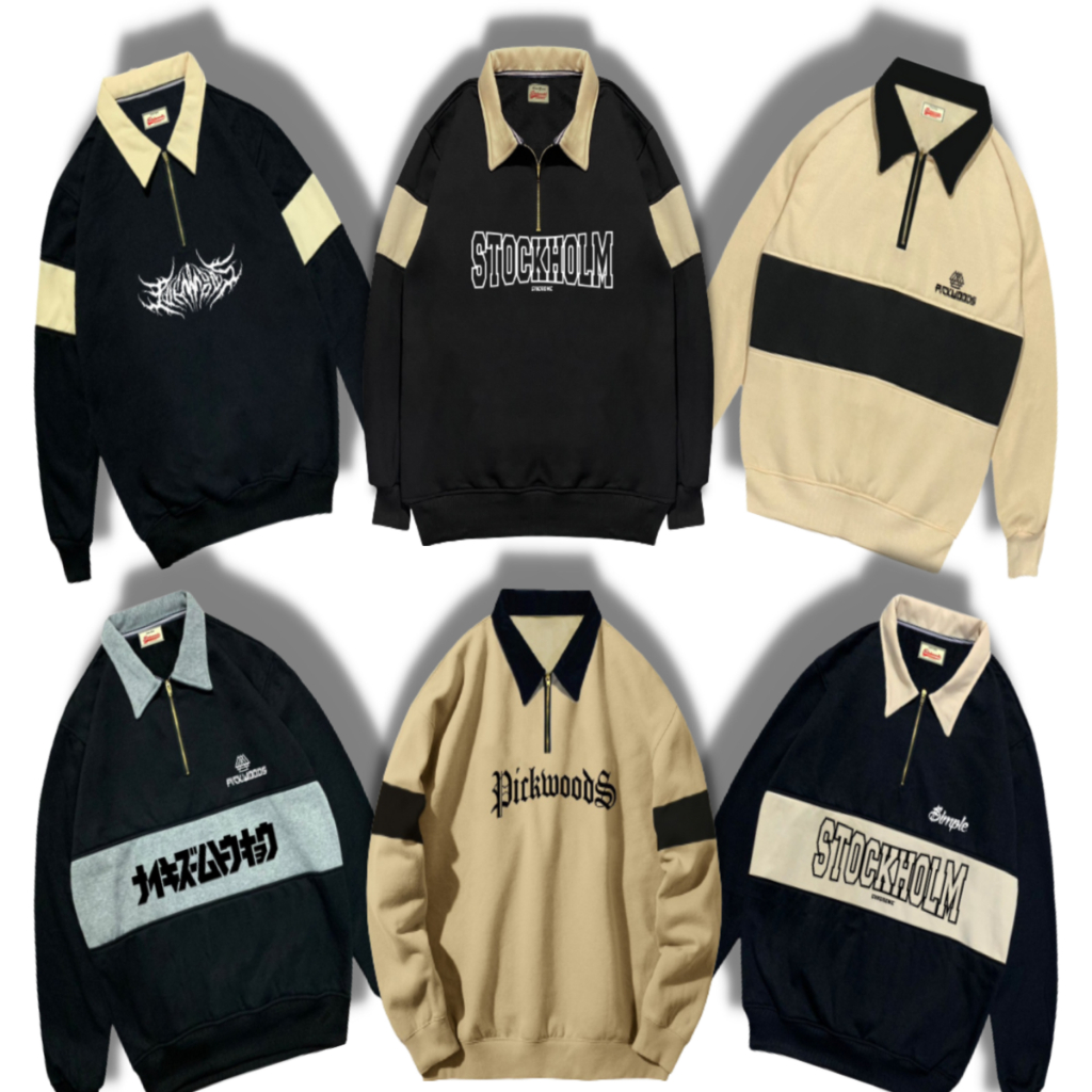 Crewneck Half Zipper (L XL) Sweater Rugby Half Zip Sweatshirt Crewneck Zipper Sweater Berkerah Sweat