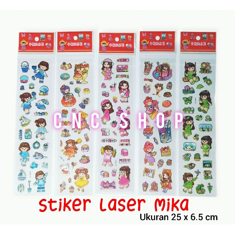 10pcs Stiker Laser Mika Momo Anime Karakter Campur Mainan Sticker Bening Panjang Tempelan Botol Minum Anak