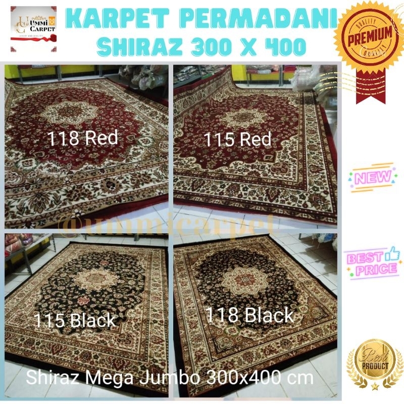 Permadani shiraz besar 300x400 karpet semi turki merah hitam