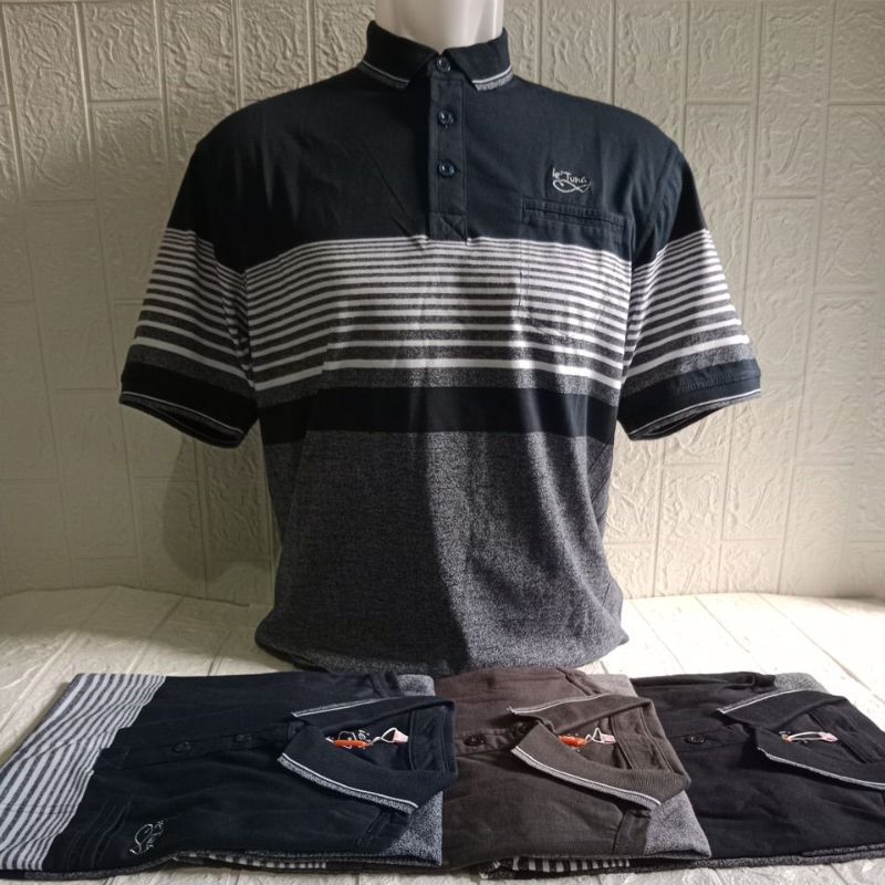 Baju kaos krah lengan tangan pendek cowo laki pria kaos polo distro katun salur L XL XXL kaos kerah 