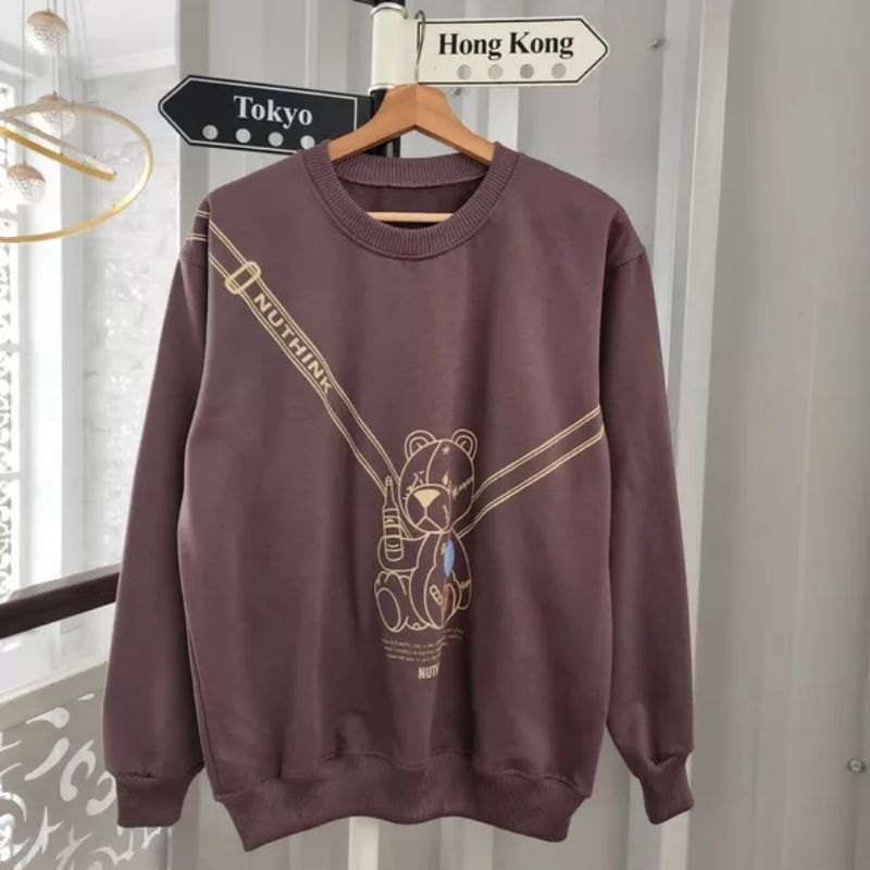 SWEATER BASIC PRIA WANITA TERBARU NUTHINK BEAR | SWEATER CREWNECK PRIA WANITA KEKINIAN KUALITAS DISTRO