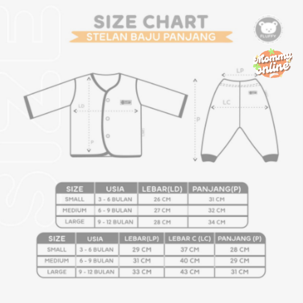 [MOMMYONLINE] Fluffy - SALE LAST STOCK Baju Bayi Setelan Lengan Celana Panjang BIS S/M/L Fluffy 1 Set 3 - 12 bulan Warna Khaki Seri