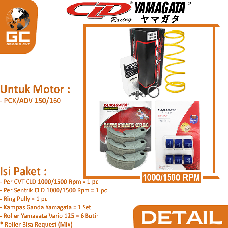 Paket Per CVT + Sentrik + Roller Kampas Ganda Honda Vario PCX ADV Fi ESP CBS ABS Techno Karbu 110/125/150/160 CLD YAMAGATA 1000/1500 RPM