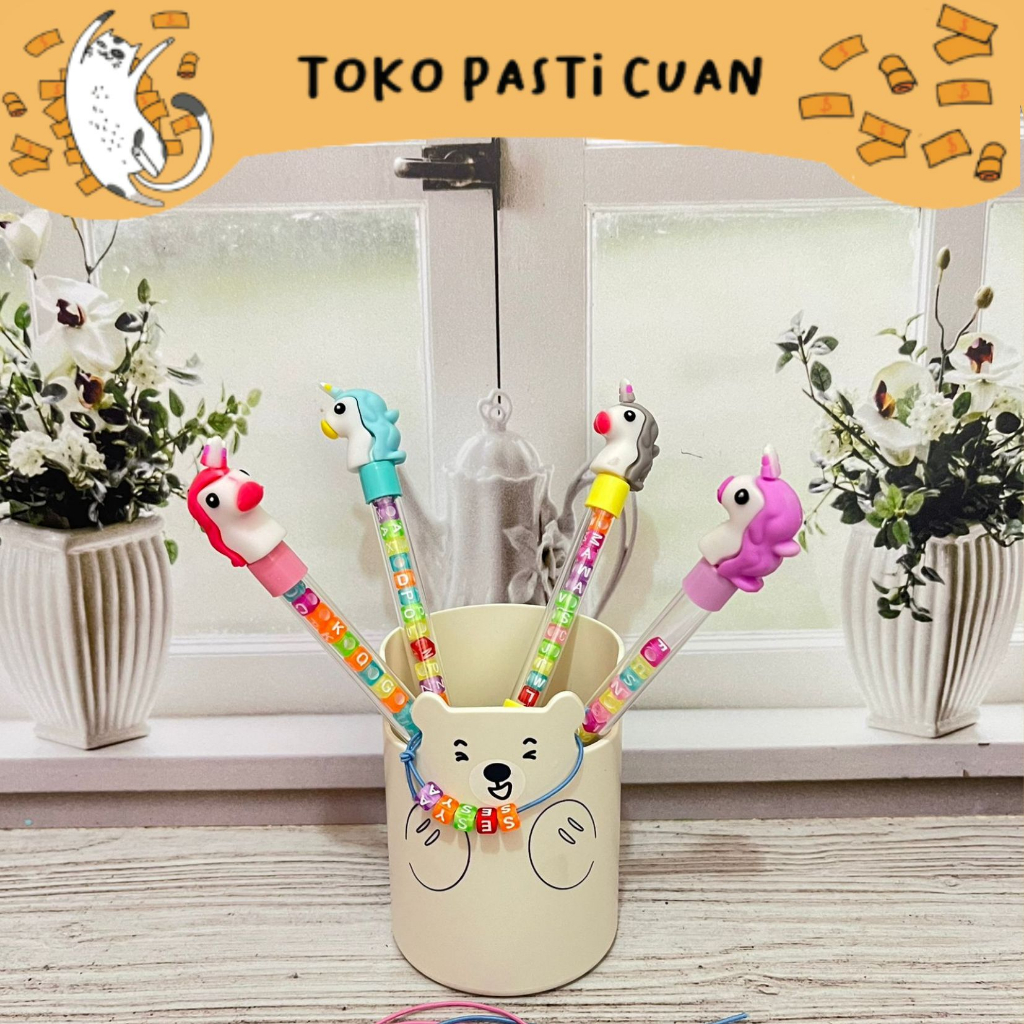 

pen DIY gelang kepala unicorn pulpen kebutuhan sekolah anak bolpen lucu imut bisa COD termurah import
