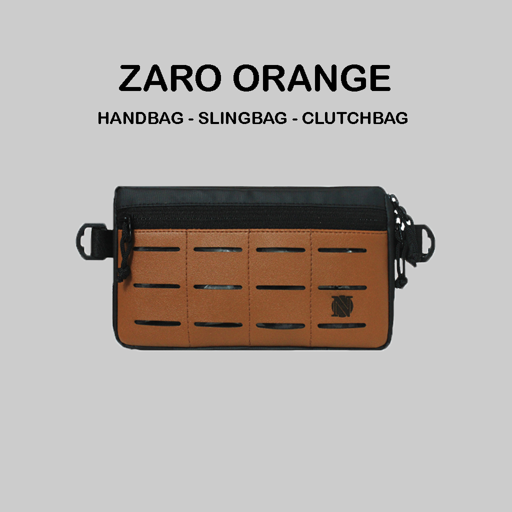 ZARO Clutch Hand Bag Orange Black Multifungsi Bahan Bimo Nilon Waterproof