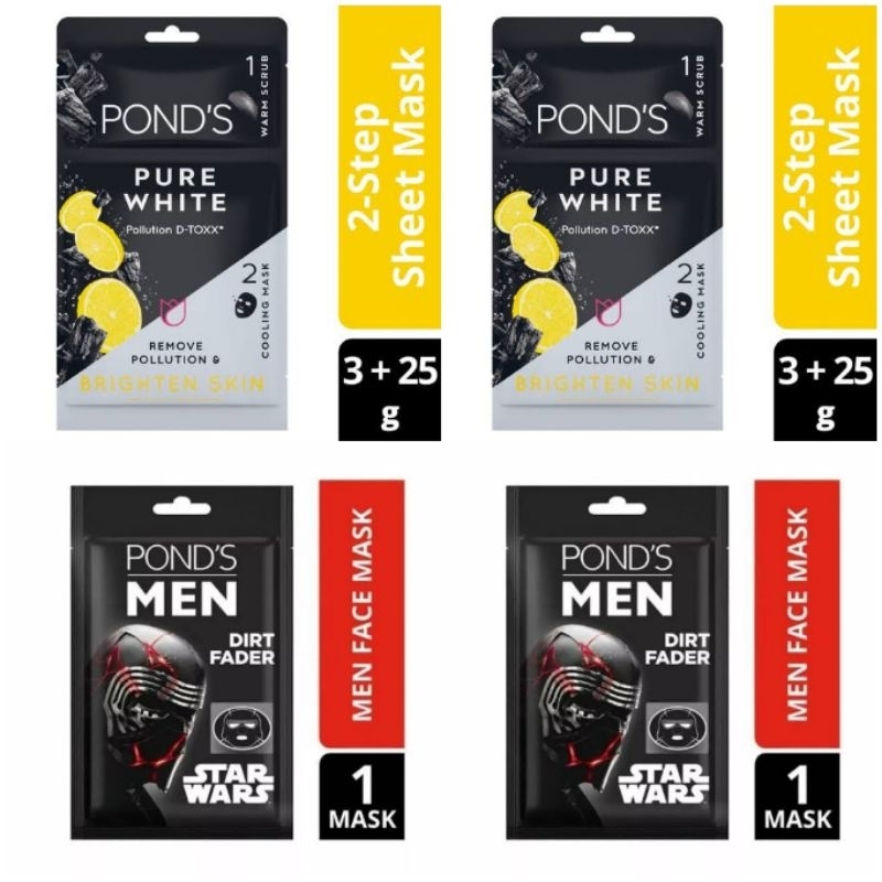 Ponds Men Pure Bright 2 in 1 Brighten Skin [ 25gr + 3gr ]Face Mask Dirt Fader / Pore Vacuum Mineral Clay Feel Mask /Pond's