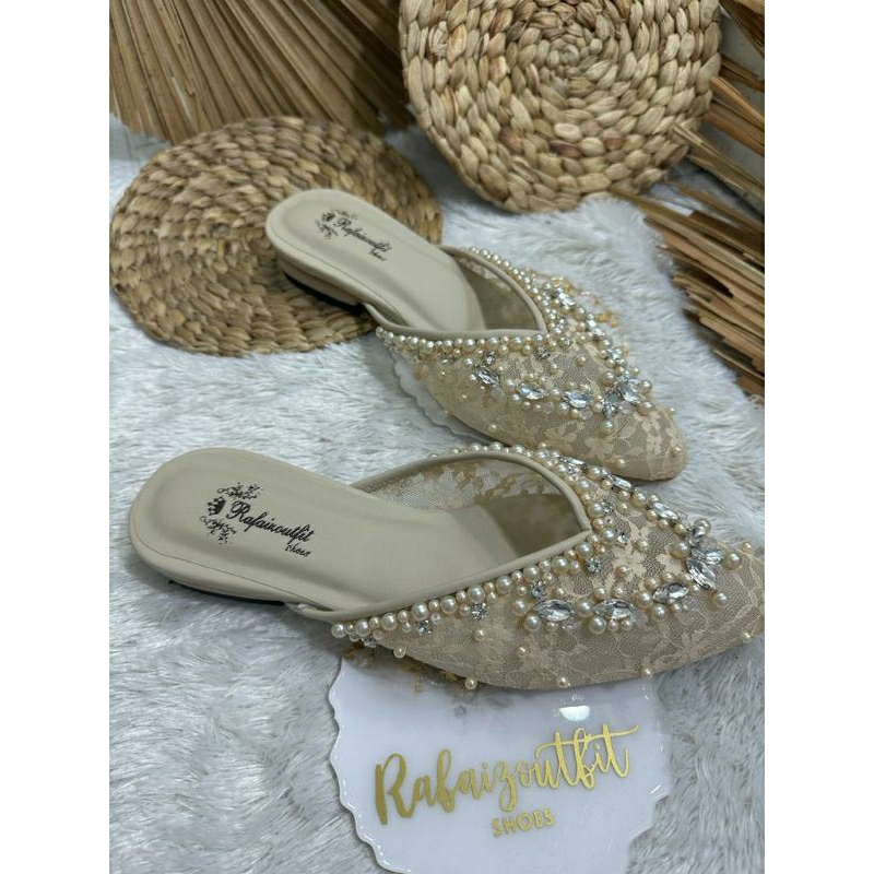 Flatshoes pesta wedding cantik Amira Cream 1cm