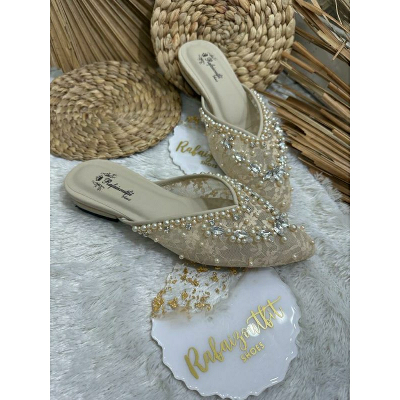 Flatshoes pesta wedding cantik Amira Cream 1cm