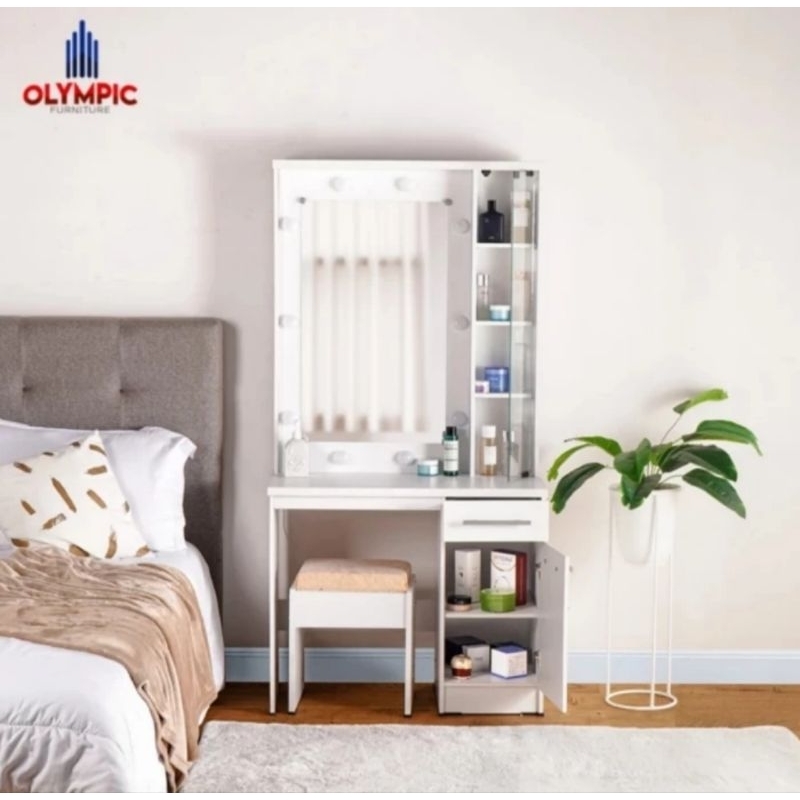 MEJA RIAS MEJA MAKU UP LAMPU LED MEJA MINIMALIS MEJA VANITY MIRROR DRESSING TABLE OLYMPIC MR PALAZIO