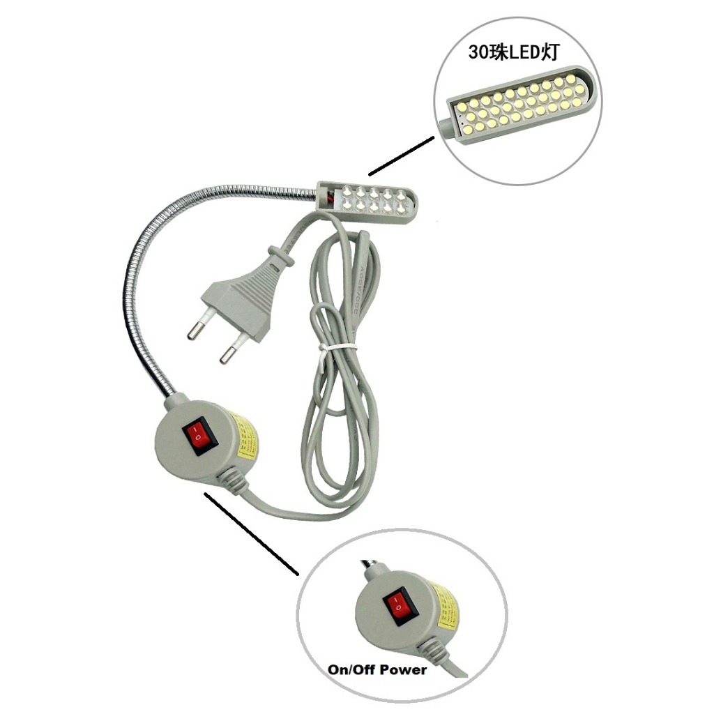 ( COD ) Lampu Mesin Jahit RL - MJ01 ROLINSON LED 30 Titik Magnet flexible 360 derajat 1,3meter 110-250 V cahaya PUTIH dengan tombol on off(PAKAI COLOKAN)