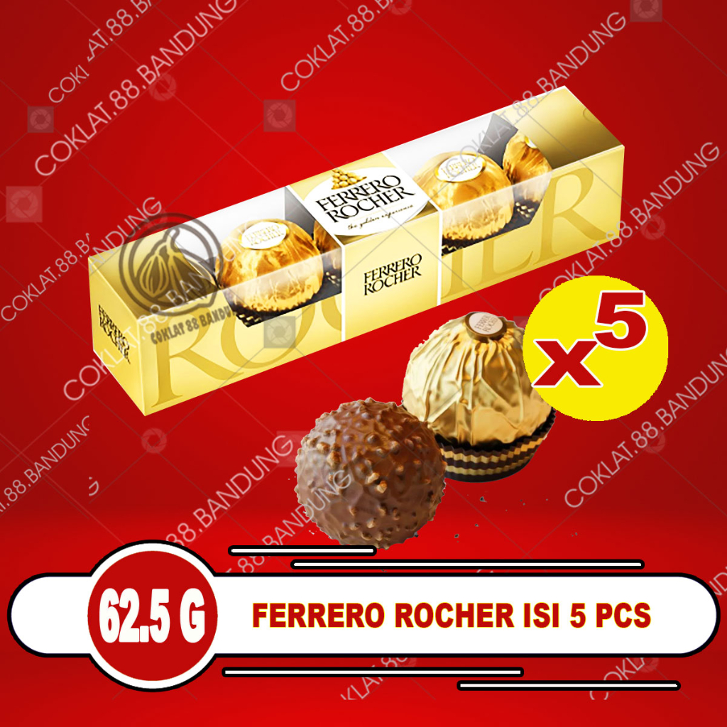

RK Coklat Ferrero Rocher T5 Box Isi 5 pcs, Cokelat Snack Premium Kacang Hazelnut Hampers Hadiah Kado