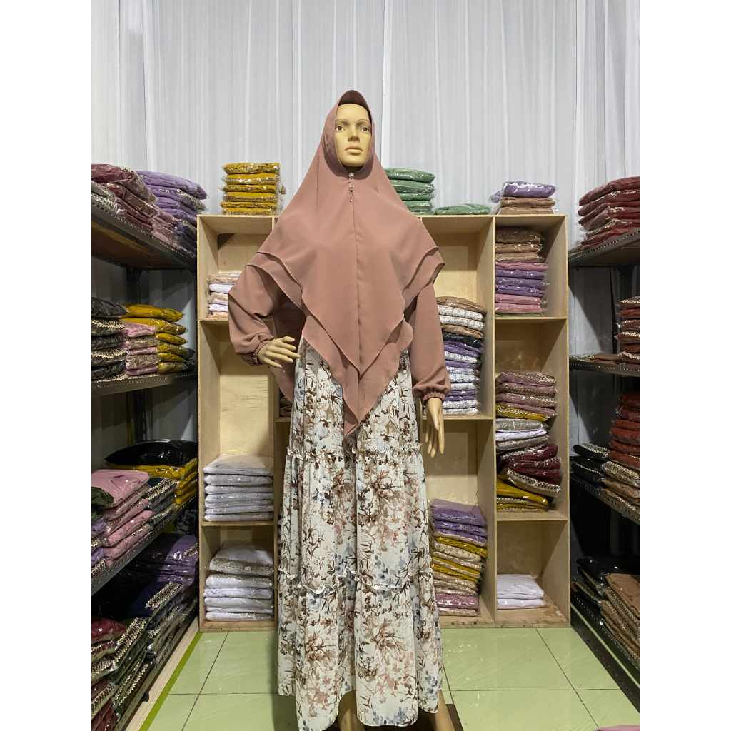 Gamis Dewasa Perempuan Kain Ceruty Babydoll Model Umpak dengan Kombinasi Motif V2