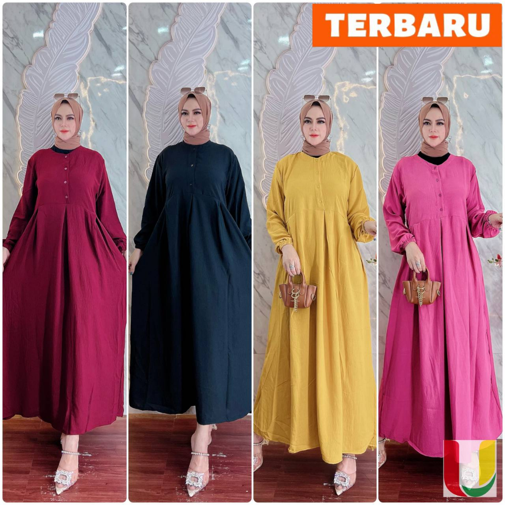 Asahy Dress / Crinkle Airflow / Gamis Wanita Pesta Kondangan Lebaran Terbaru / Long Dress / Dress Maxi / Tunik Midi Terbaru / Gamis Crinkle