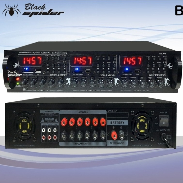 AMPLIFIER WALET BLACKSPIDER BS WA 318 3 PLAYER 6 CHANNEL BISA CHARGER