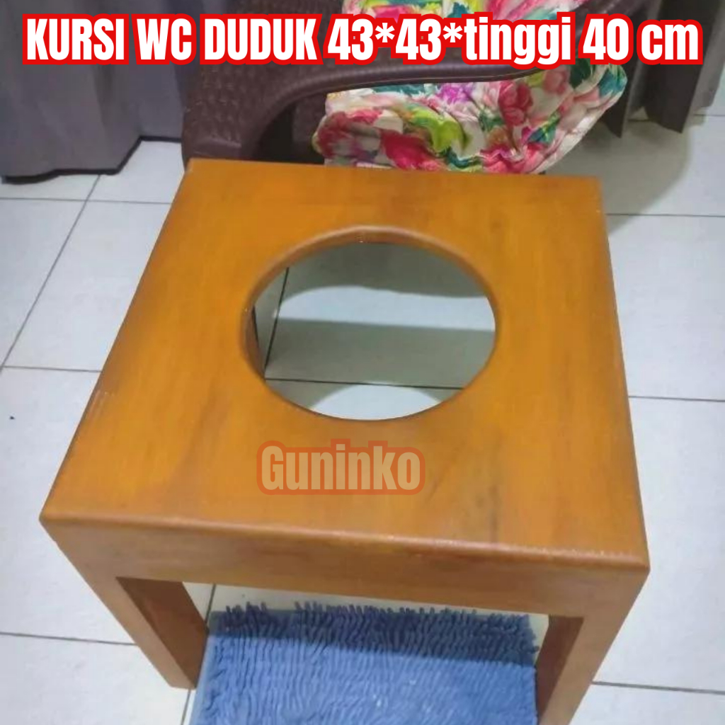 Kursi WC Duduk Bangku Toilet Jongkok Bahan KAYU Tebal Anti Slip ukuran 43*43*tinggi 40 cm Alas Duduk