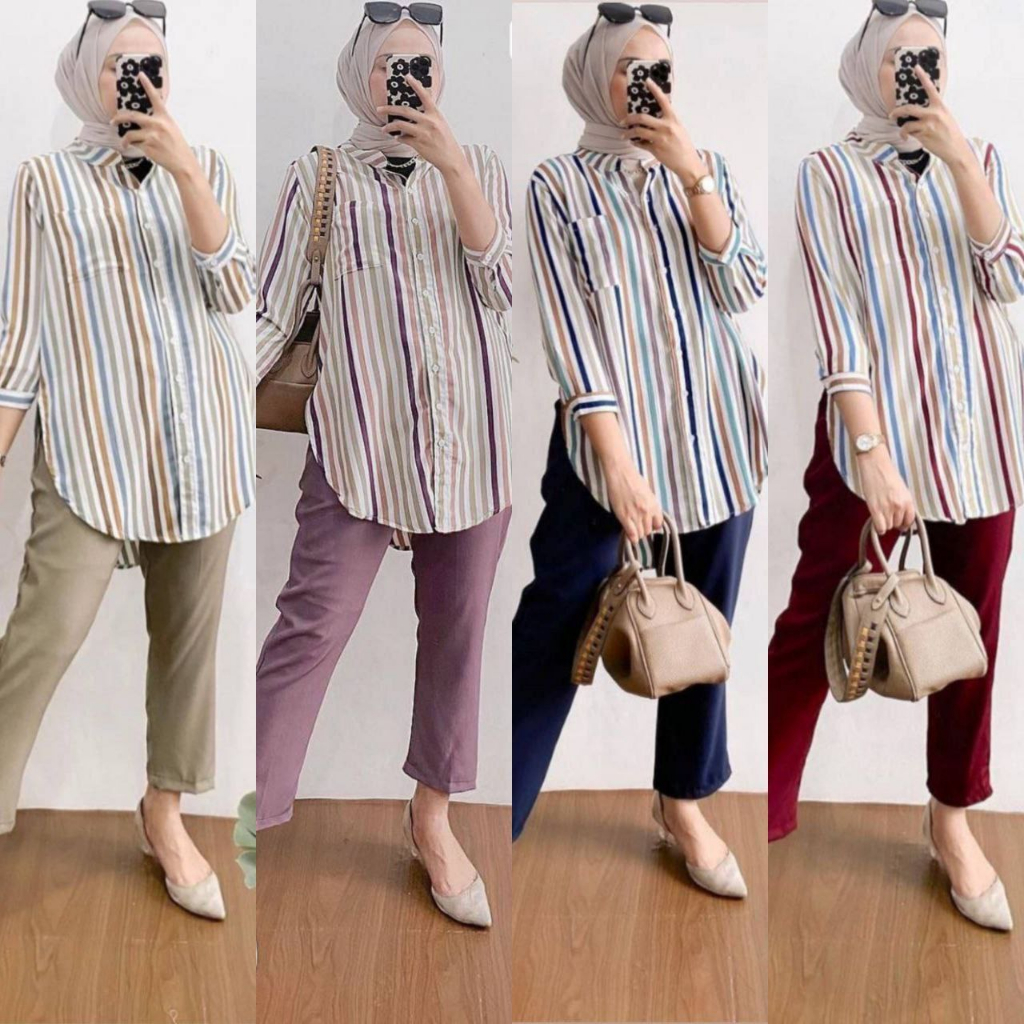 RAINBOW SET// PELANGI SET// ONE SET SALUR WANITA VIRAL// SETELAN CELANA KEMEJA FORMAL KEKINIAN// SETCEL KERJA BUSUI KANCING// ONE SET SYAKILA PREMIUM