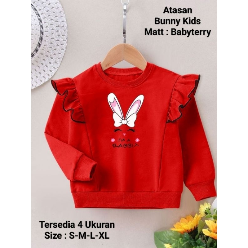 Atasan Anak Perempuan Model Kerutan Kekinian Lengan Panjang Mangset/Atasan Bunny Kids Ada 4 Ukuran S-M-L-XL/Matt Baby Terry