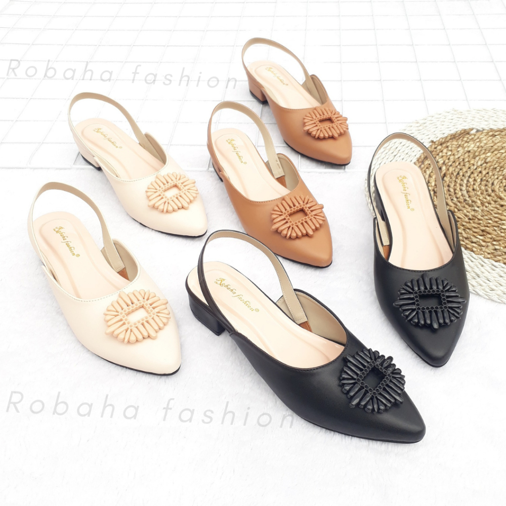 Sepatu Kerja Sandal Wanita Heels Hak 3cm Tali Belakang RB-01/Bustong Selop Chunky Mules Pansus Slip-on Import