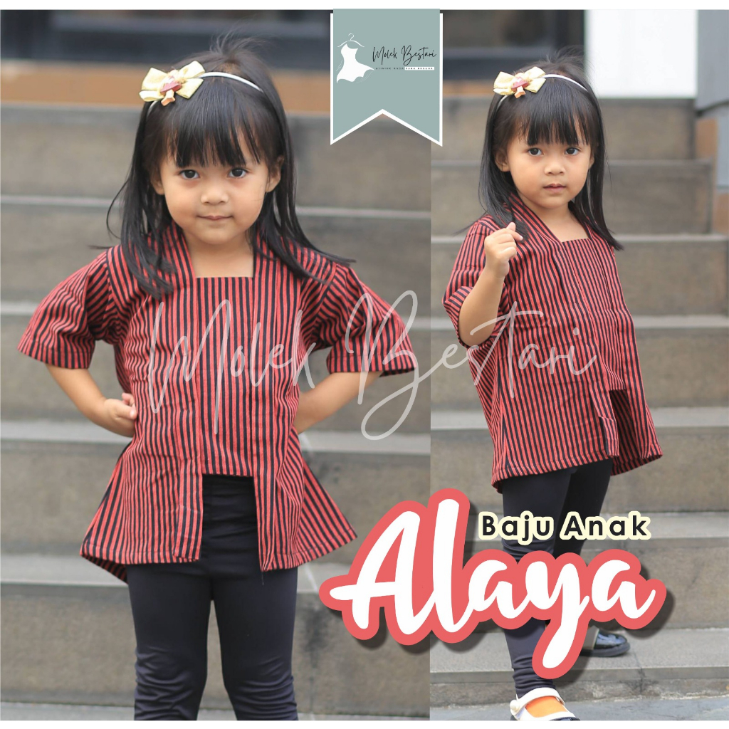 ALAYA Atasan Kebaya Lurik Kutu Baru Anak Perempuan 1-13 Tahun Seragam Tradisional Sekolah PAUD TK SD