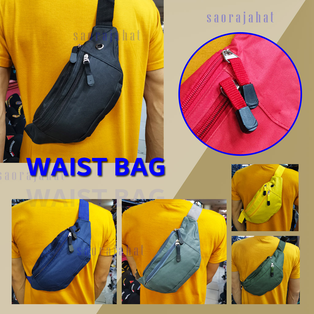 Tas Selempang Polos Pria Wanita Tas Pinggang Waist Bag Warna Komplit