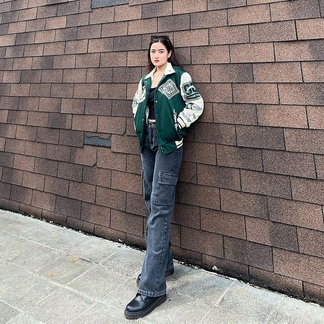 DITJINS - Highwaist Loose Jeans Cargo Pants Wanita Snow Black