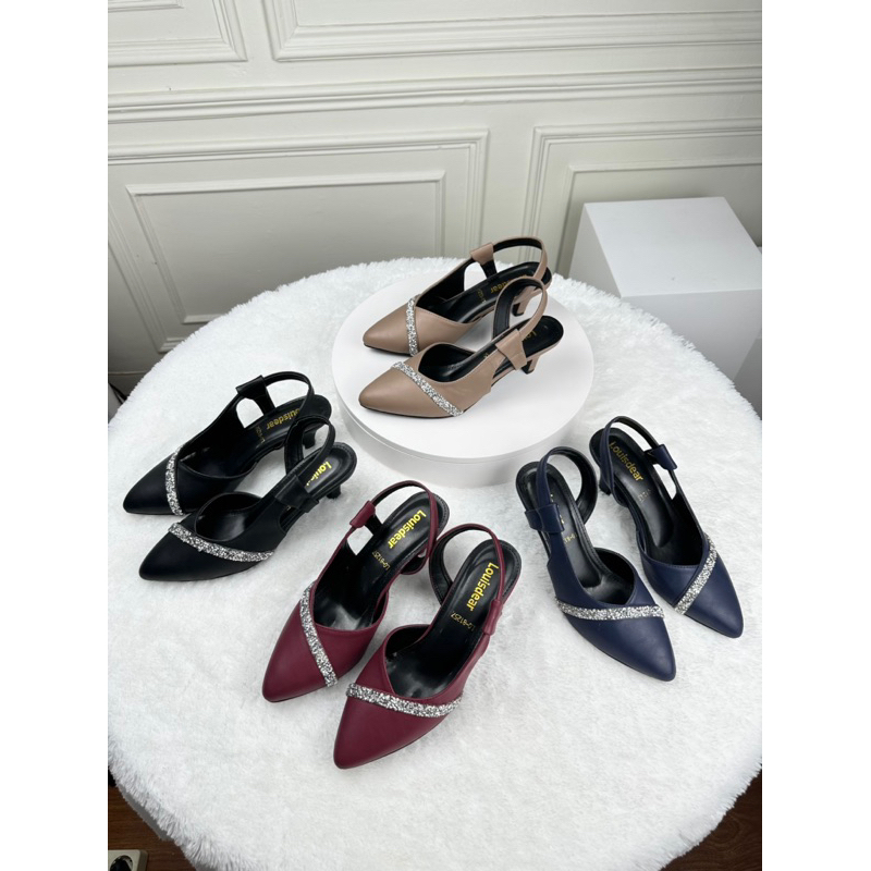 sepatu heel pesta wanita kekinian terbaru Louisdear P105 bahan dove 5 cm