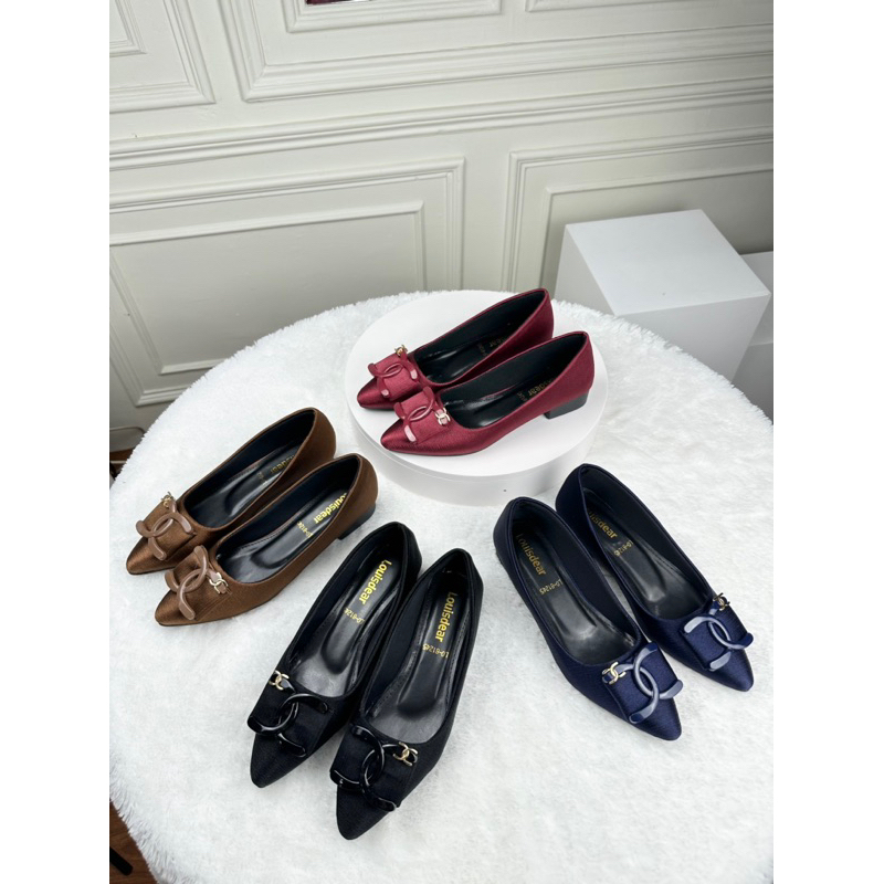 sepatu flat shoes wanita import terbaru Louisdear B108 Ch bahan satin heel 2 cm