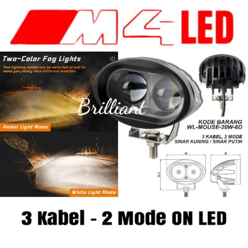 Lampu Tembak Sorot Tambahan - 12v Mobil Motor - 2 Mata LED - 2 Mode / 3 Mode