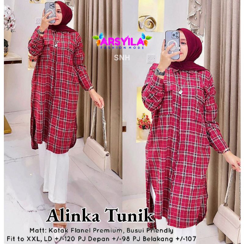 Alinka Long Tunik - Tunik Wanita Terbaru - Atasan Flanel - Size Jumbo XXL - LD 120cm