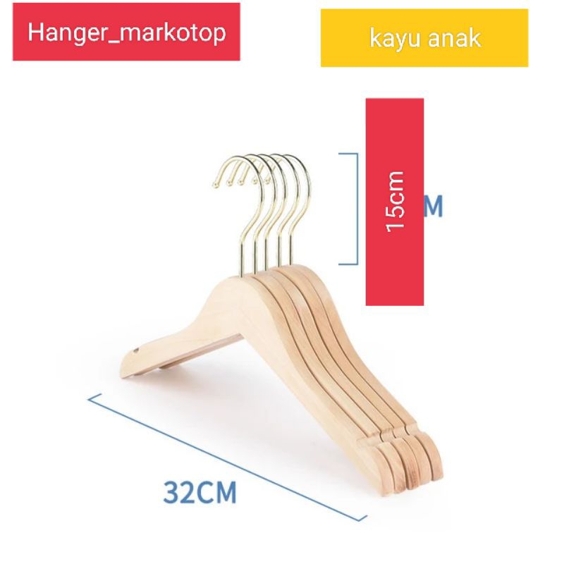 HANGER KAYU ANAK ( WOOD)WARNA NATURAL( KAWAT GOLD)