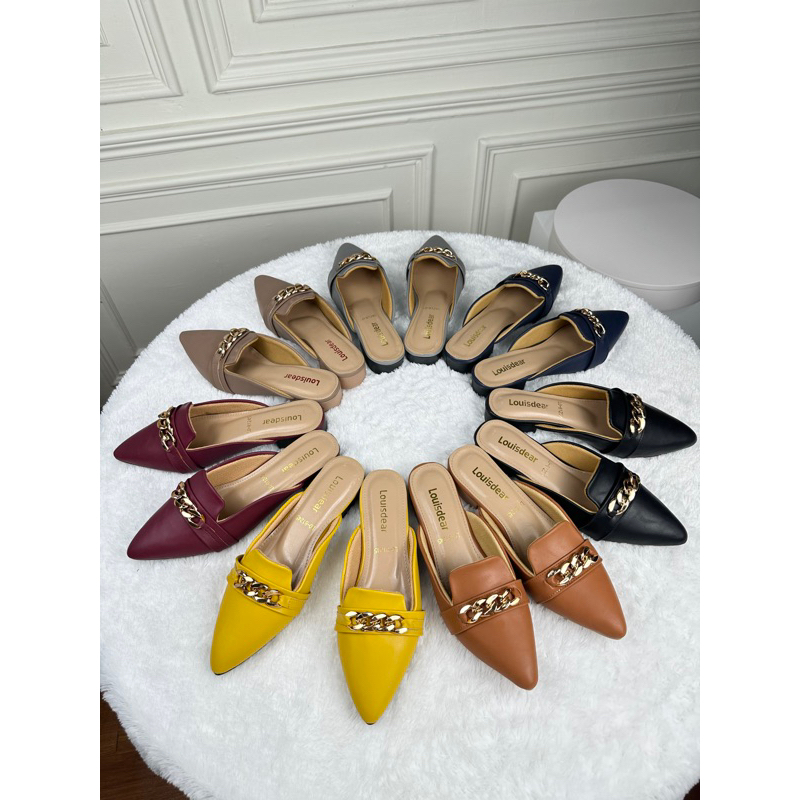 sendal flatshoes Rantai wanita terbaru kekinian bahan Dove 2cm  LOUISDEAR B63