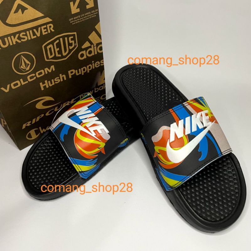 SANDAL NIKE FLIP FLOP BENASSI SWOOSH IMPORT TERMURAH SANDAL NIKE PRIA KEKINIAN BLACK ORANGE