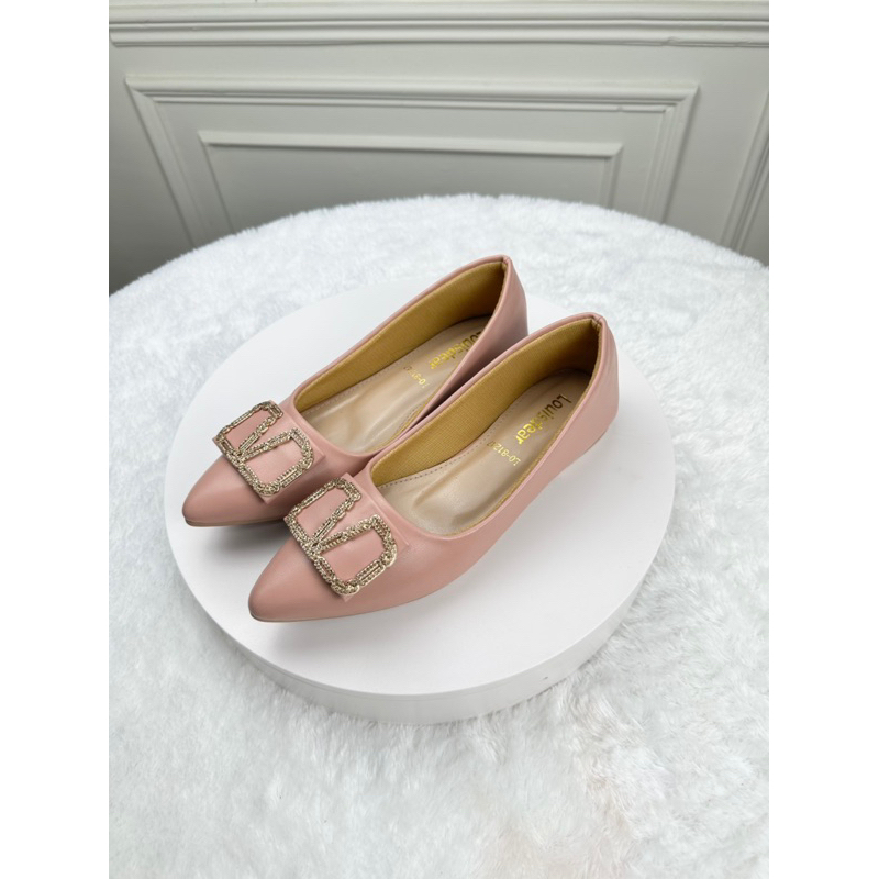 sepatu flat Agoes wanita Louisdear B141 bahan kulit Dove tapak anti slip