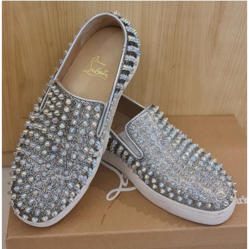 Sepatu Christian Louboutin Spike Roller Boat Silver Shoe size 8/37,5