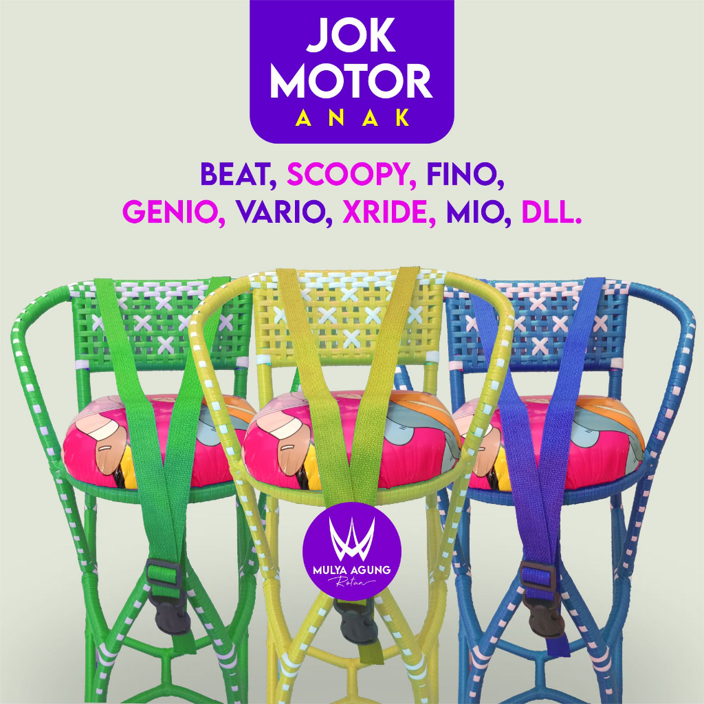 Bangku Rotan Anak Motor Matic Beat Vario Scoopy Mio Genio Fino untuk Boncengan Depan dilengkapi Sabu