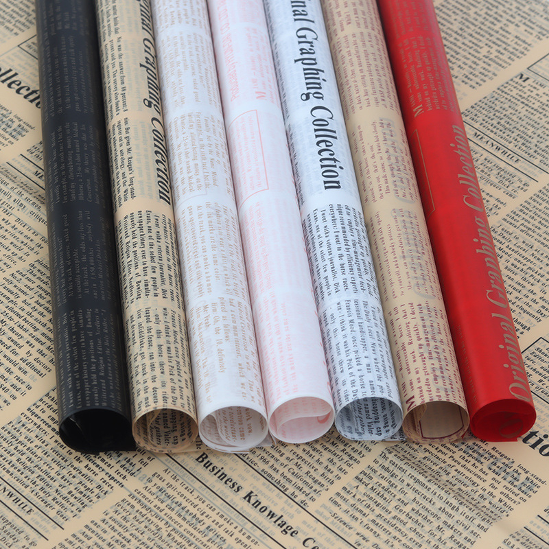 Flower Wrapping Waterproof Aesthetic Vintage Magazine Kertas Buket Model Koran Newspaper Pattern KB6208