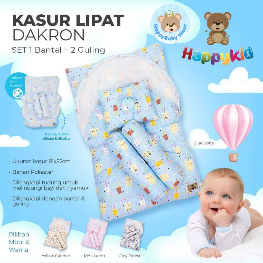 HAPPYKID KASUR BAYI LIPAT DAKRON + KELAMBU SERIES